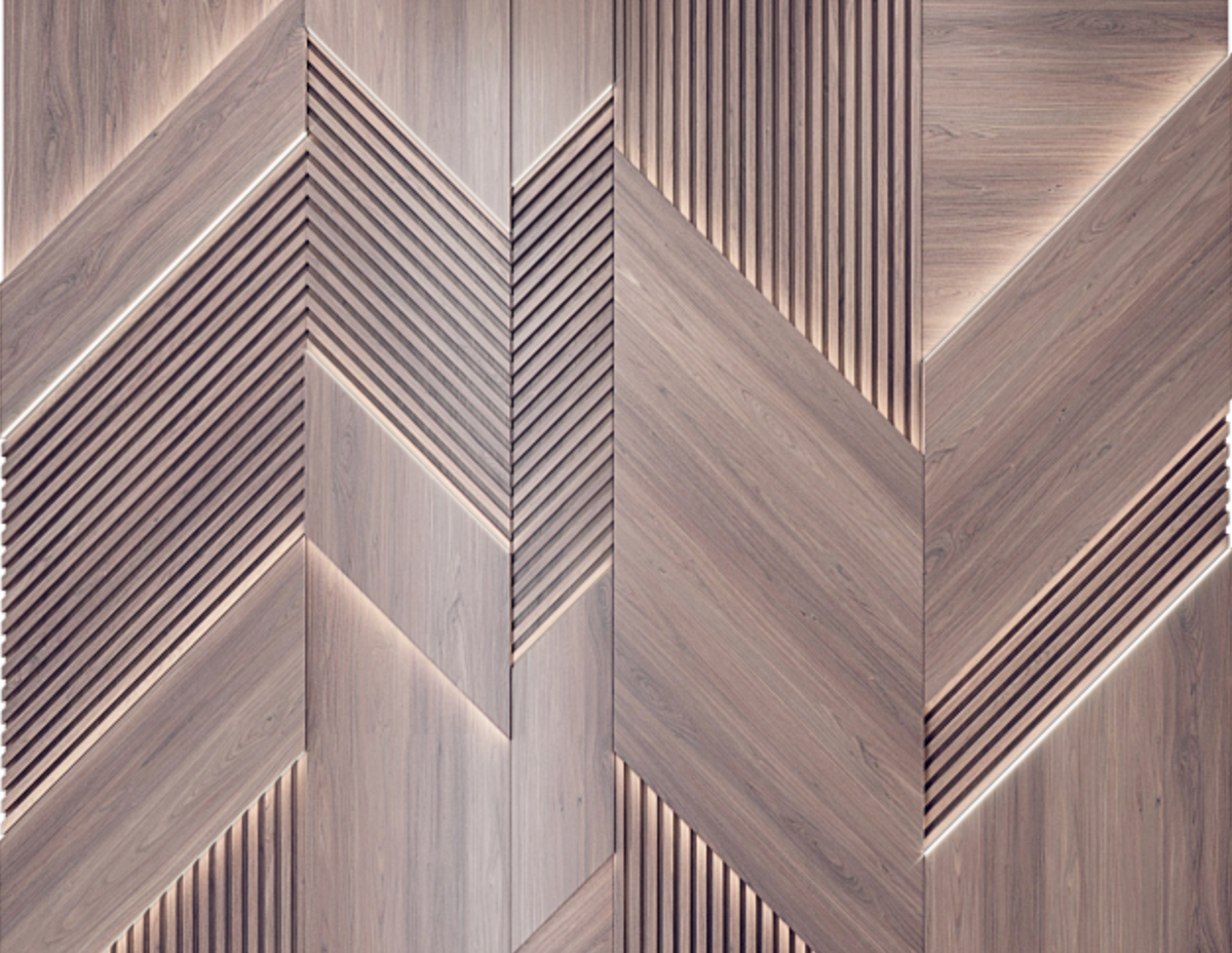 Illuminated Chevron Wood Wall Panels