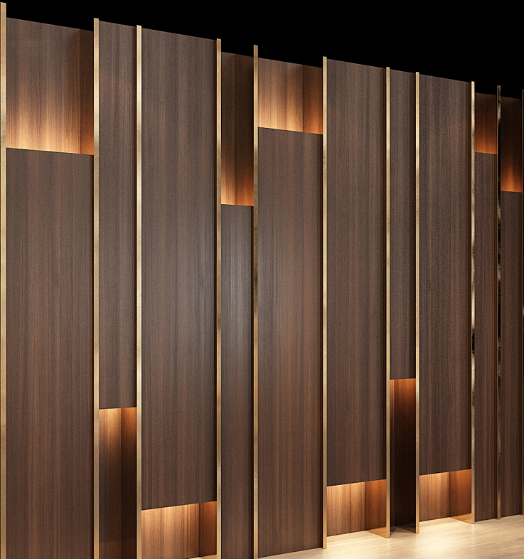 Layered Slat Panels with Hidden Lighting