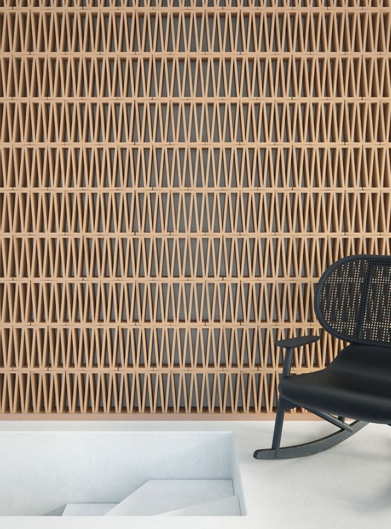 Angled Wood Slat Room Divider