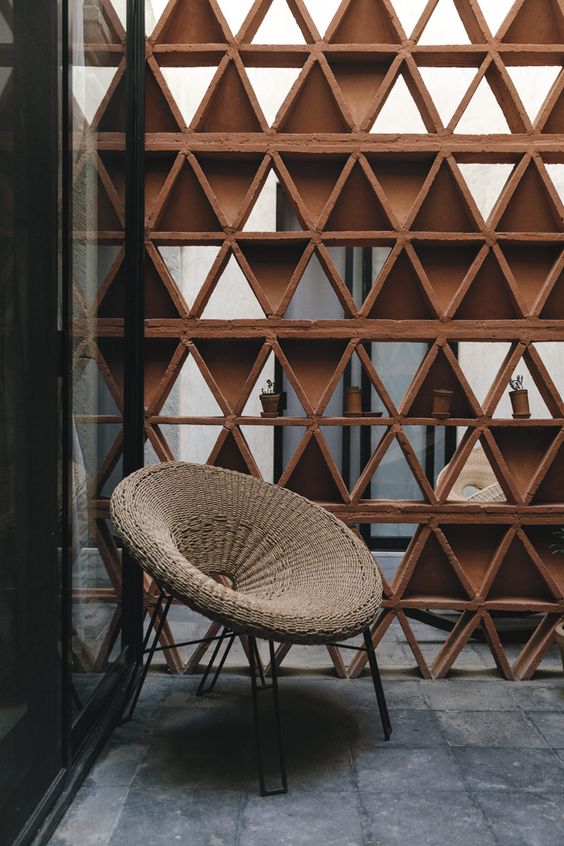 Angled Wood Slat Room Divider