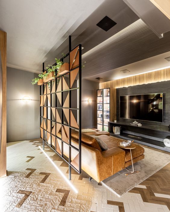 Geometric Wood and Metal Room Divider