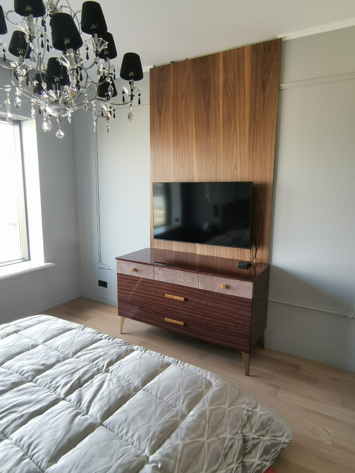 Walnut Wall Panels with Brass Inlay