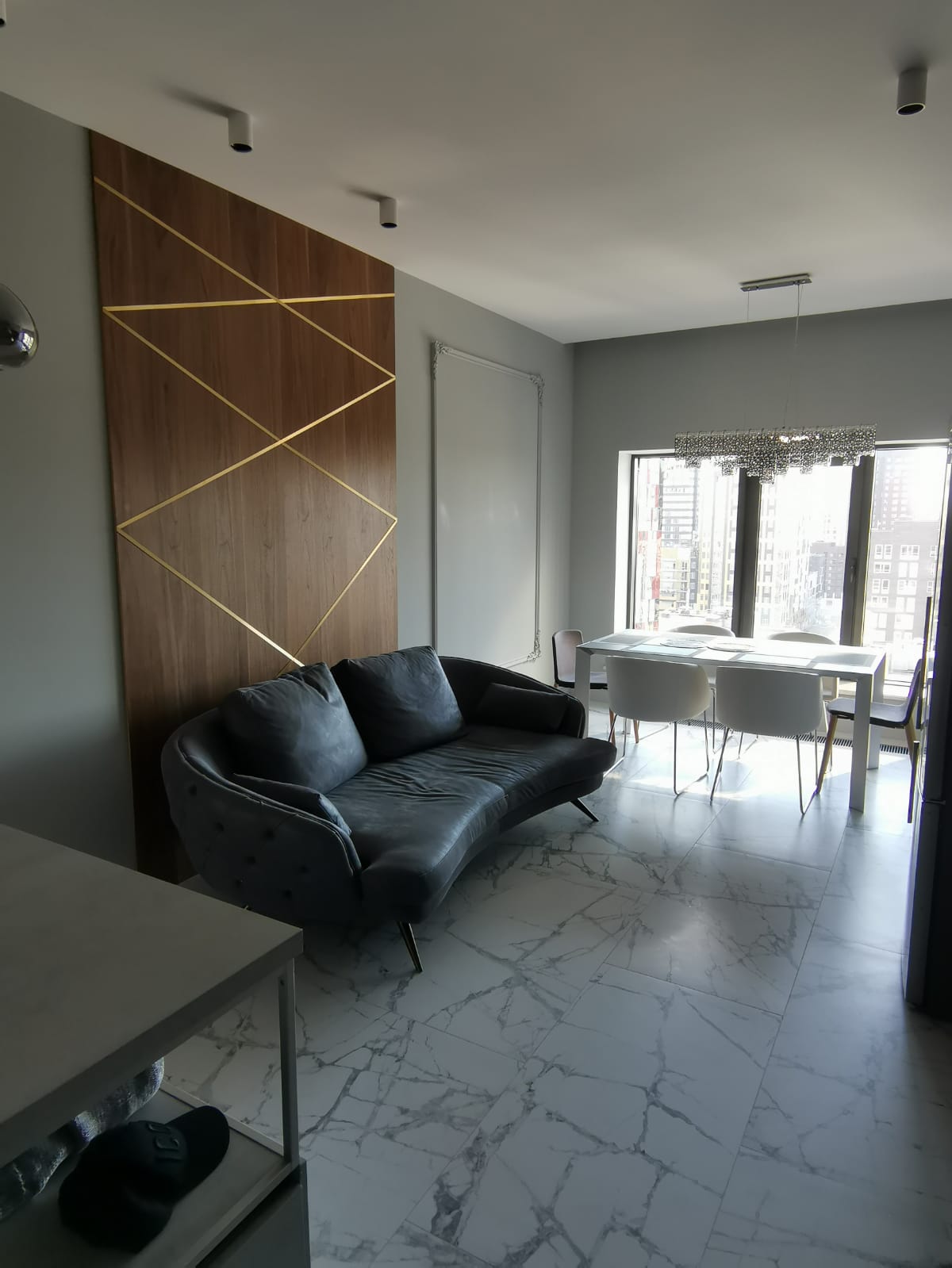 Walnut Wall Panels with Brass Inlay