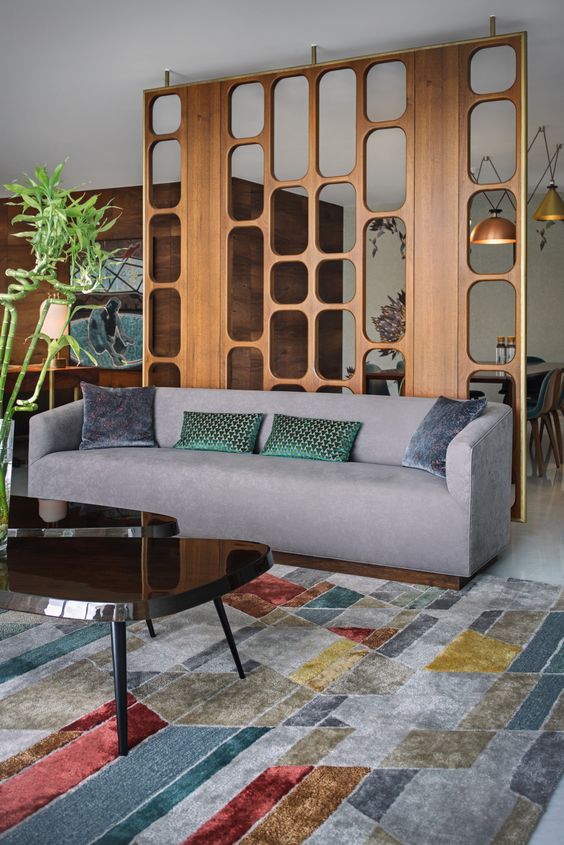 Angled Wood Slat Room Divider
