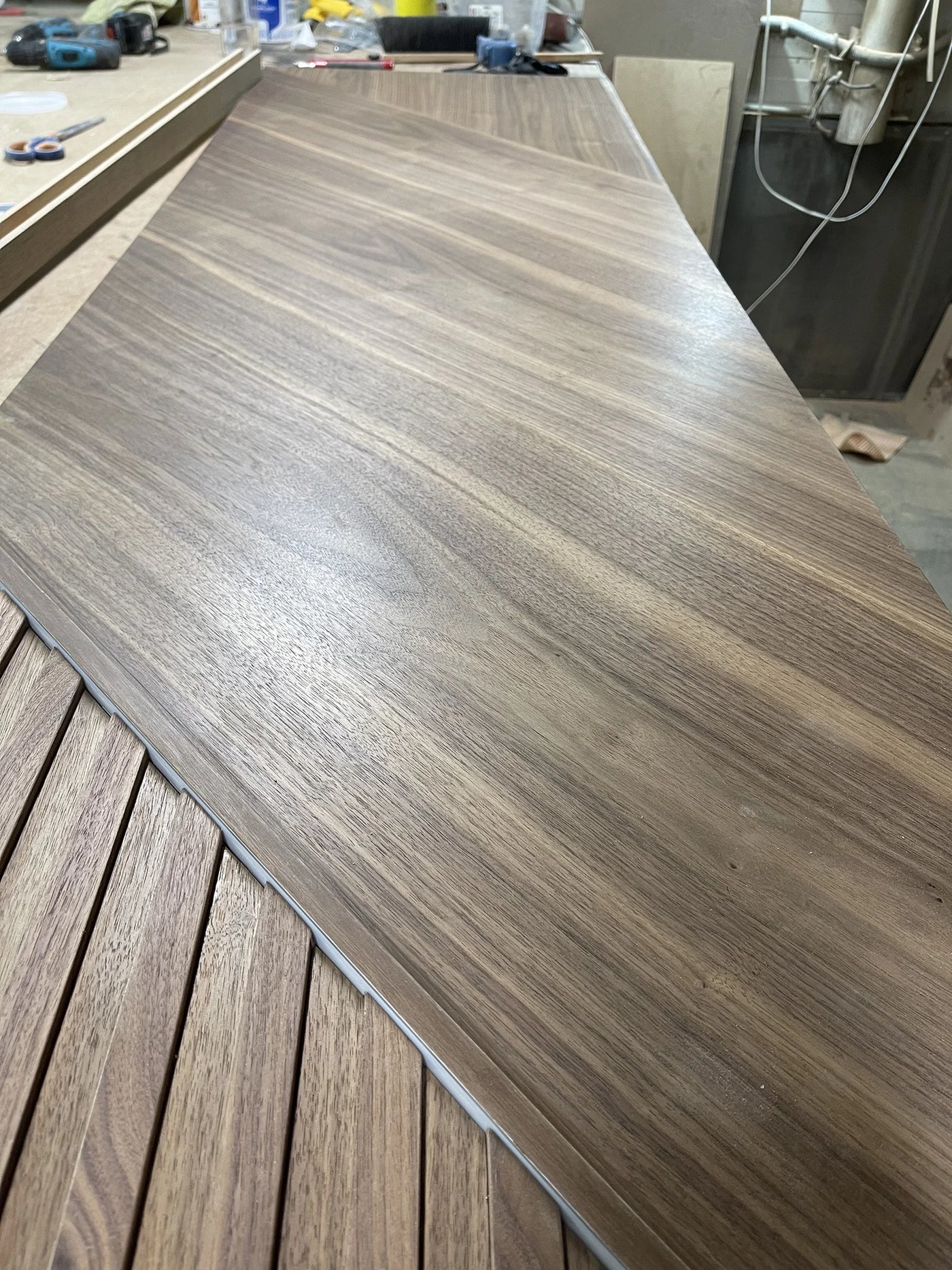 Walnut Panels with Backlit Slat Inserts