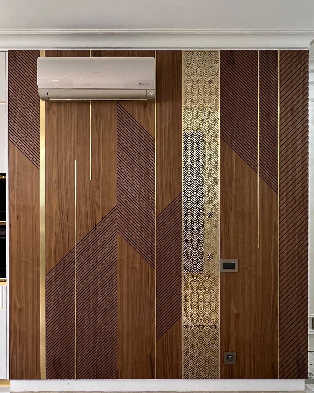Walnut Wall Panels with Brass Detailing