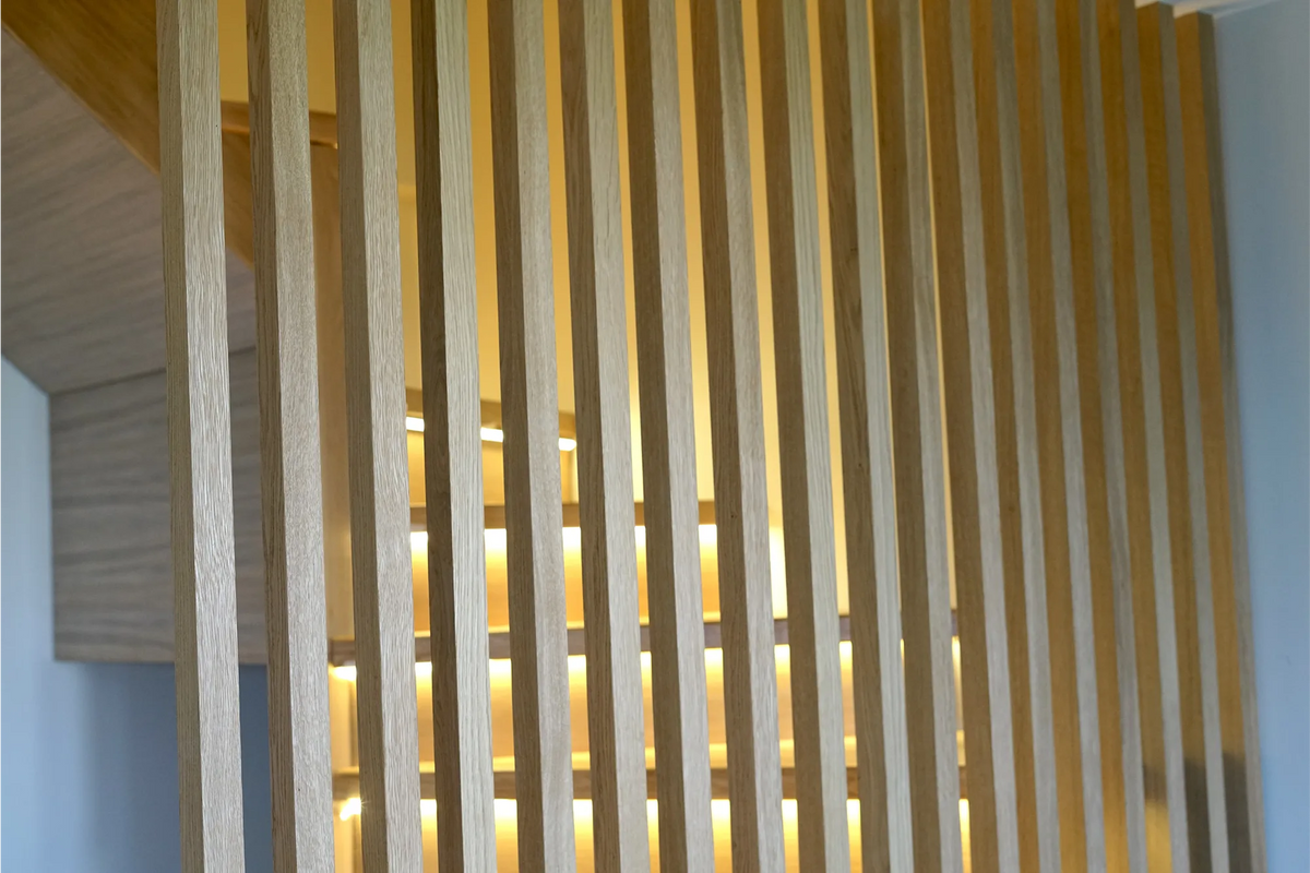Oak Slat Partition for a Staircase