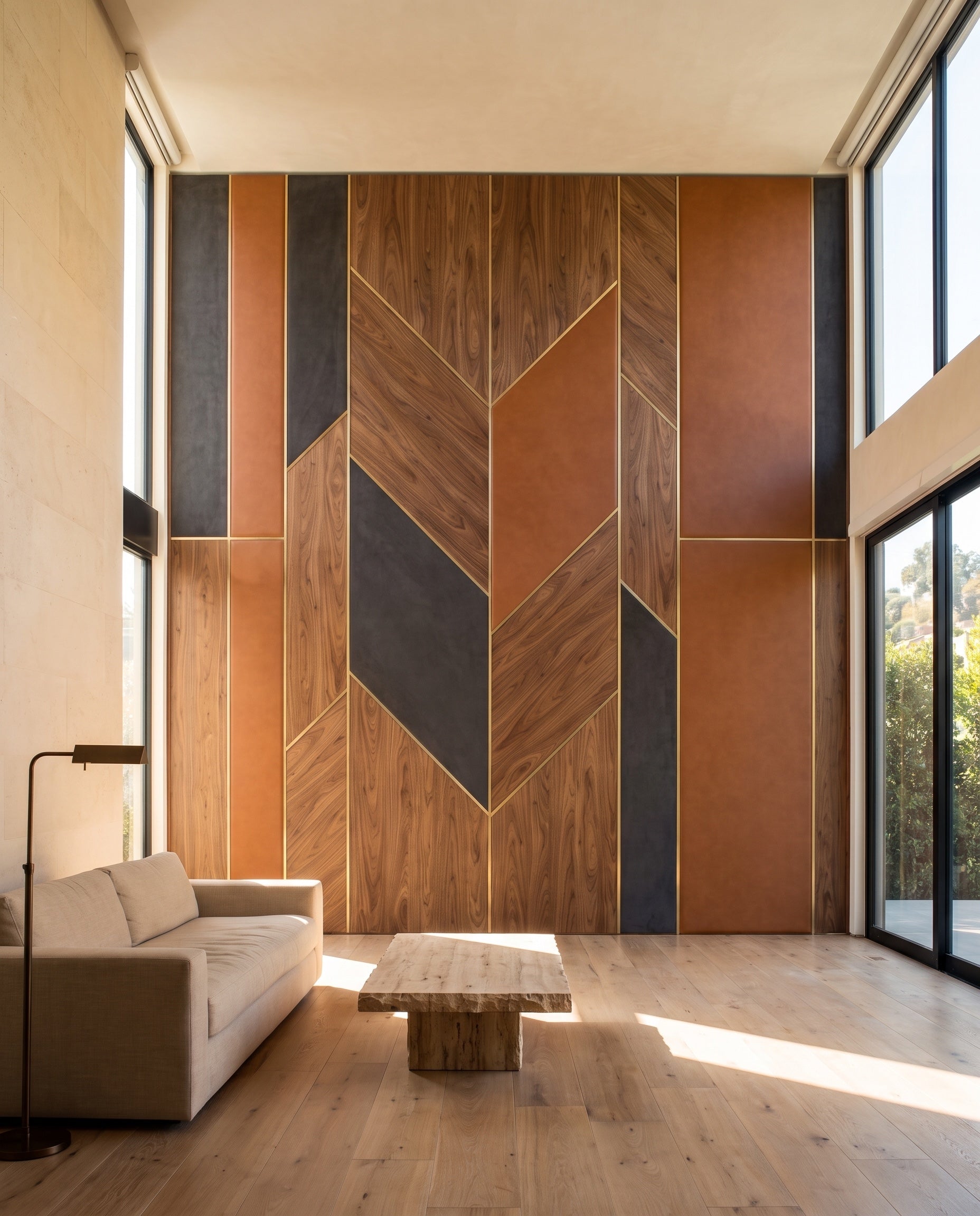Wood + Leather Panels: proposed design in a contemporary interior