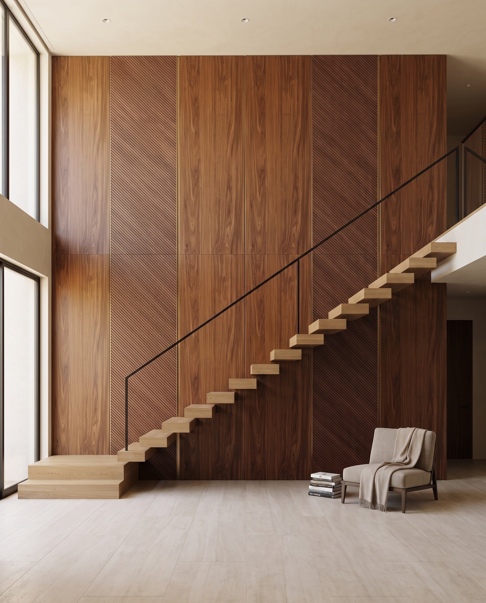 Diagonal Fluted Wood Wall Panels: proposed design in a contemporary interior