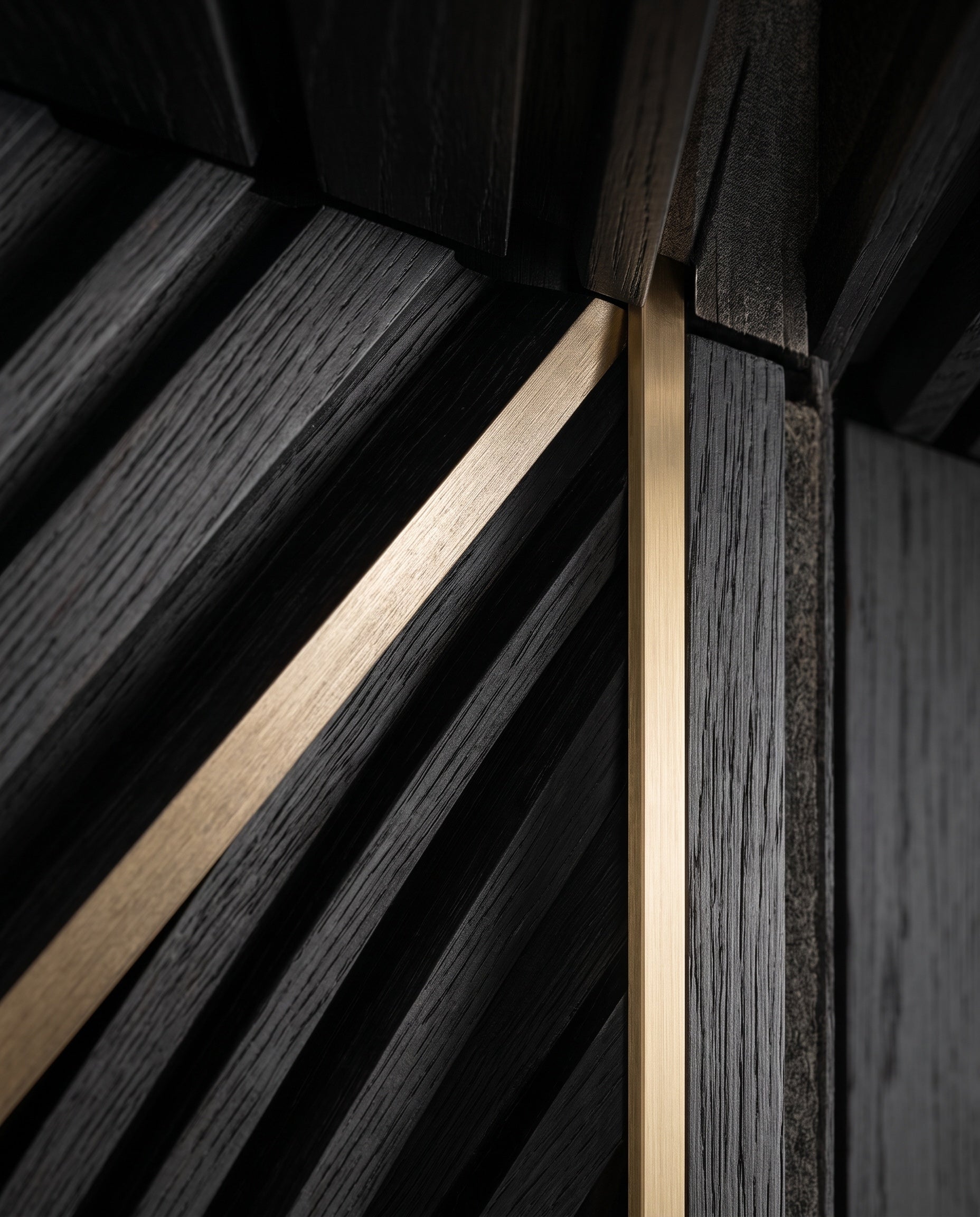 Close construction and material detail of Diagonal Fluted Wood Wall Panels
