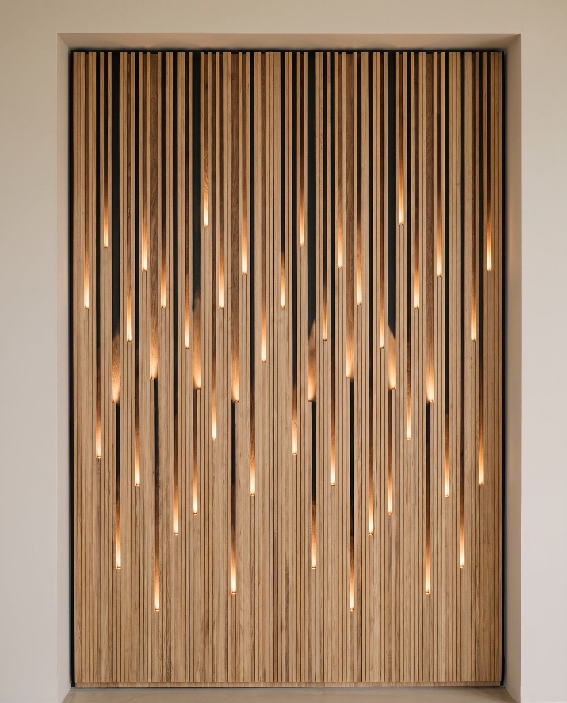 Front elevation showing the complete design and proportions of Backlit Vertical Slat Panels