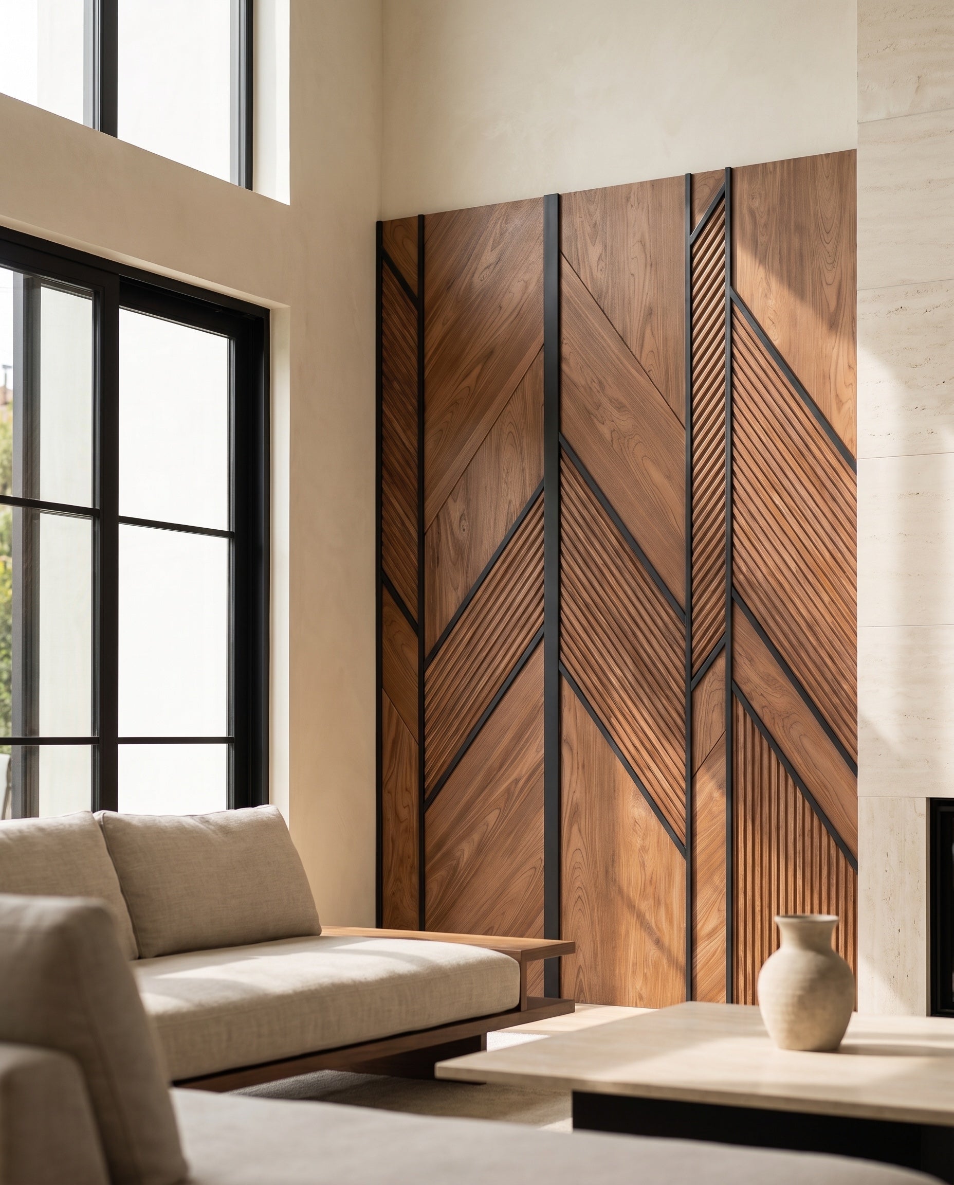 Chevron Panels with Metal Inlay: proposed design in a contemporary interior