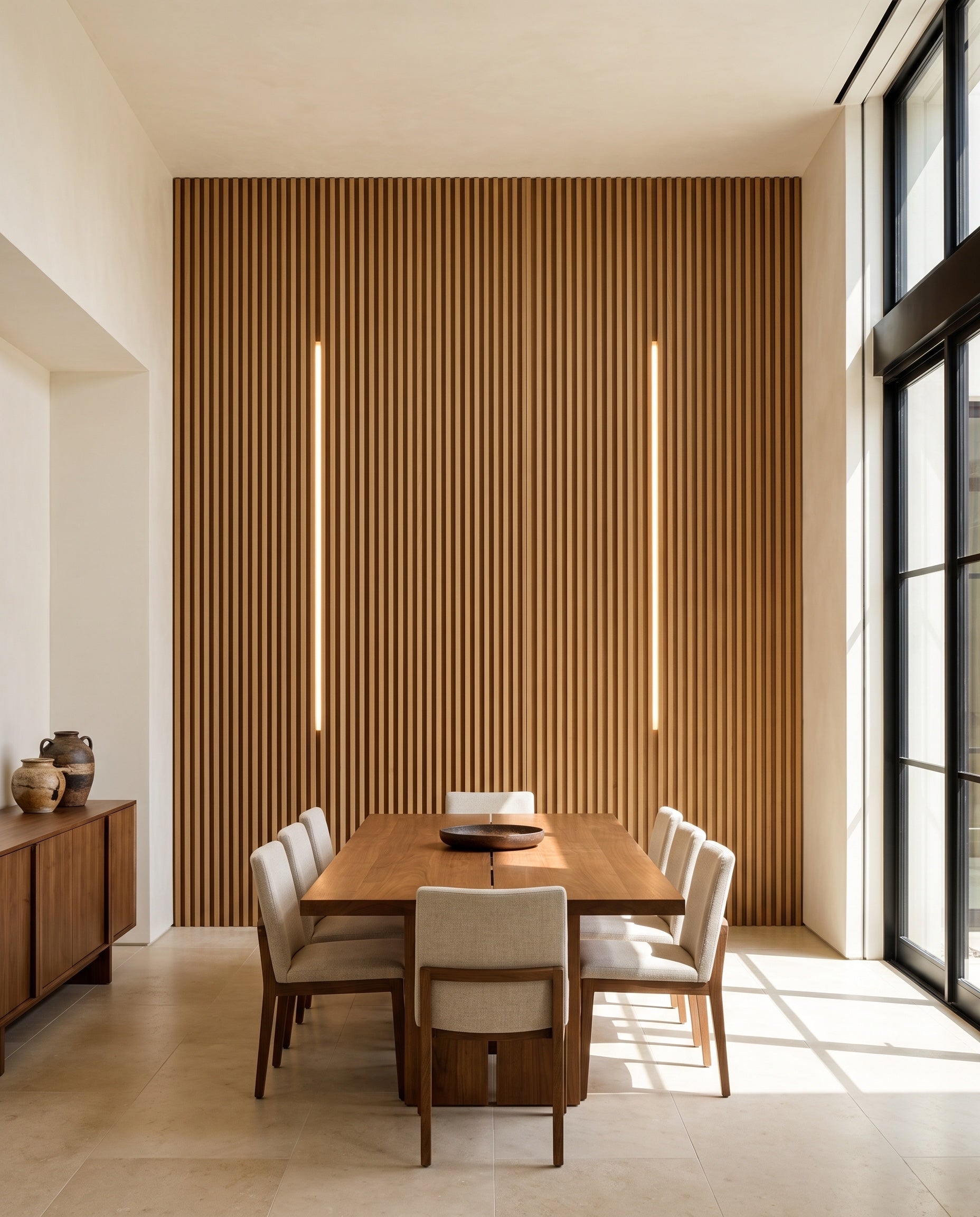 Thin Slat Panels with LED: proposed design in a contemporary interior