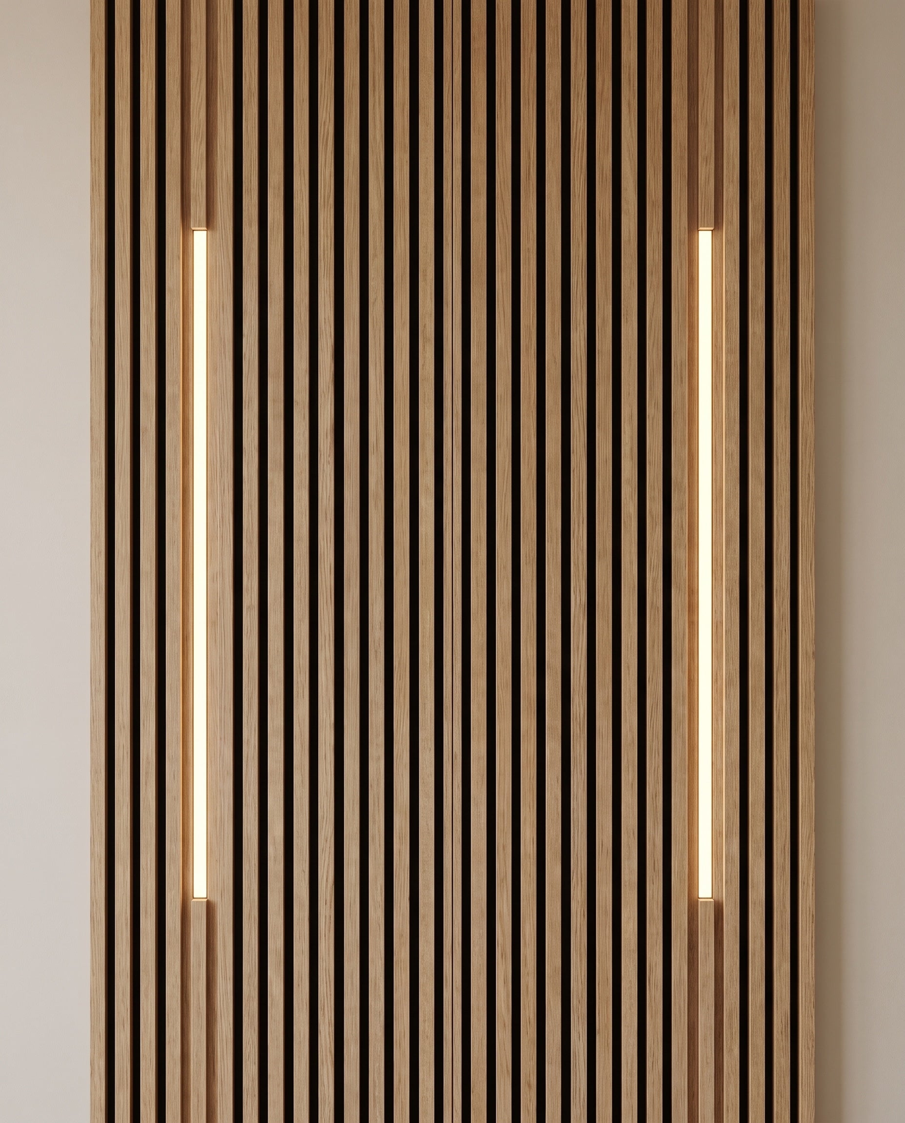 Front elevation showing the complete design and proportions of Thin Slat Panels with LED