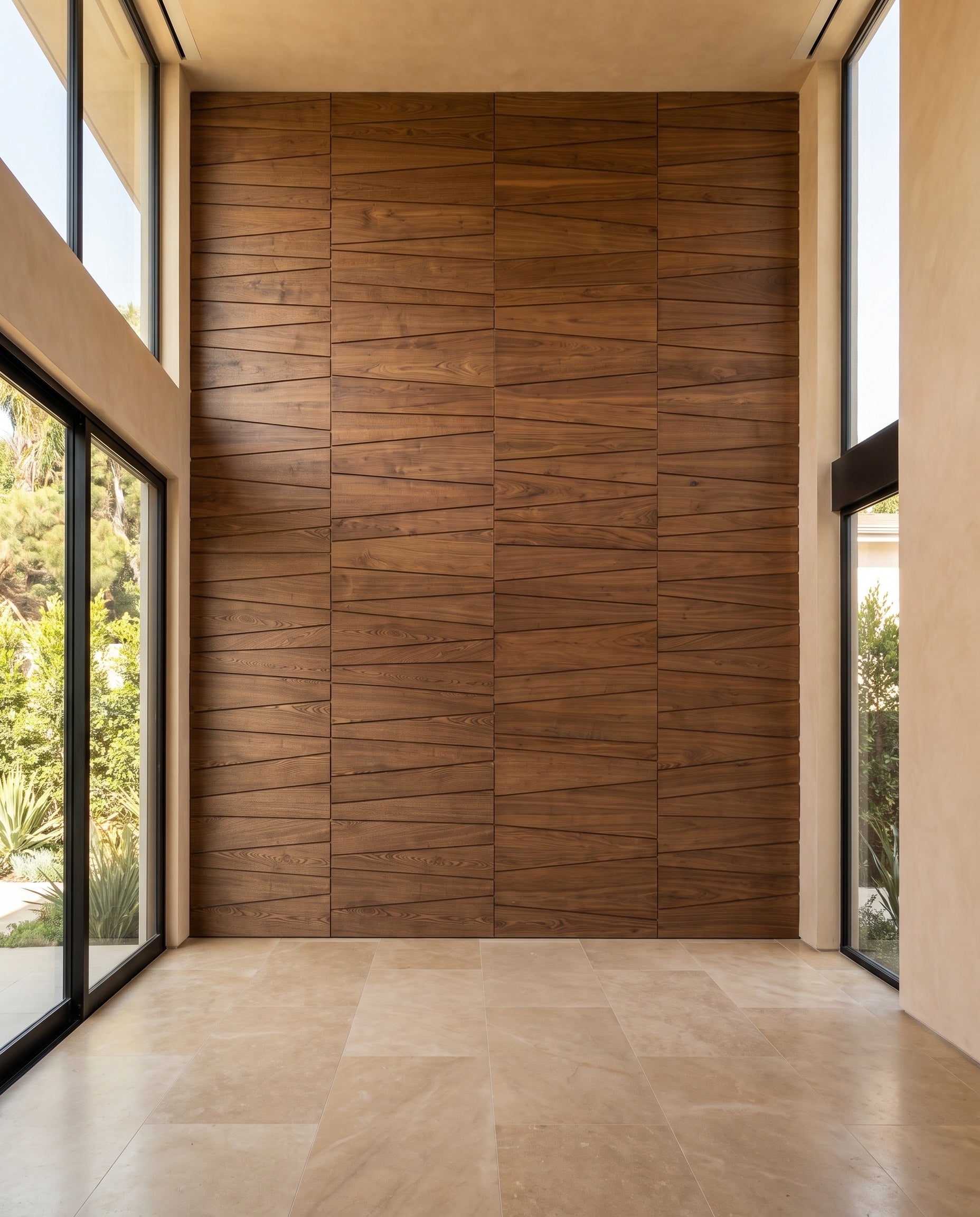 Staggered Wood Plank Wall Panels: proposed design in a contemporary interior