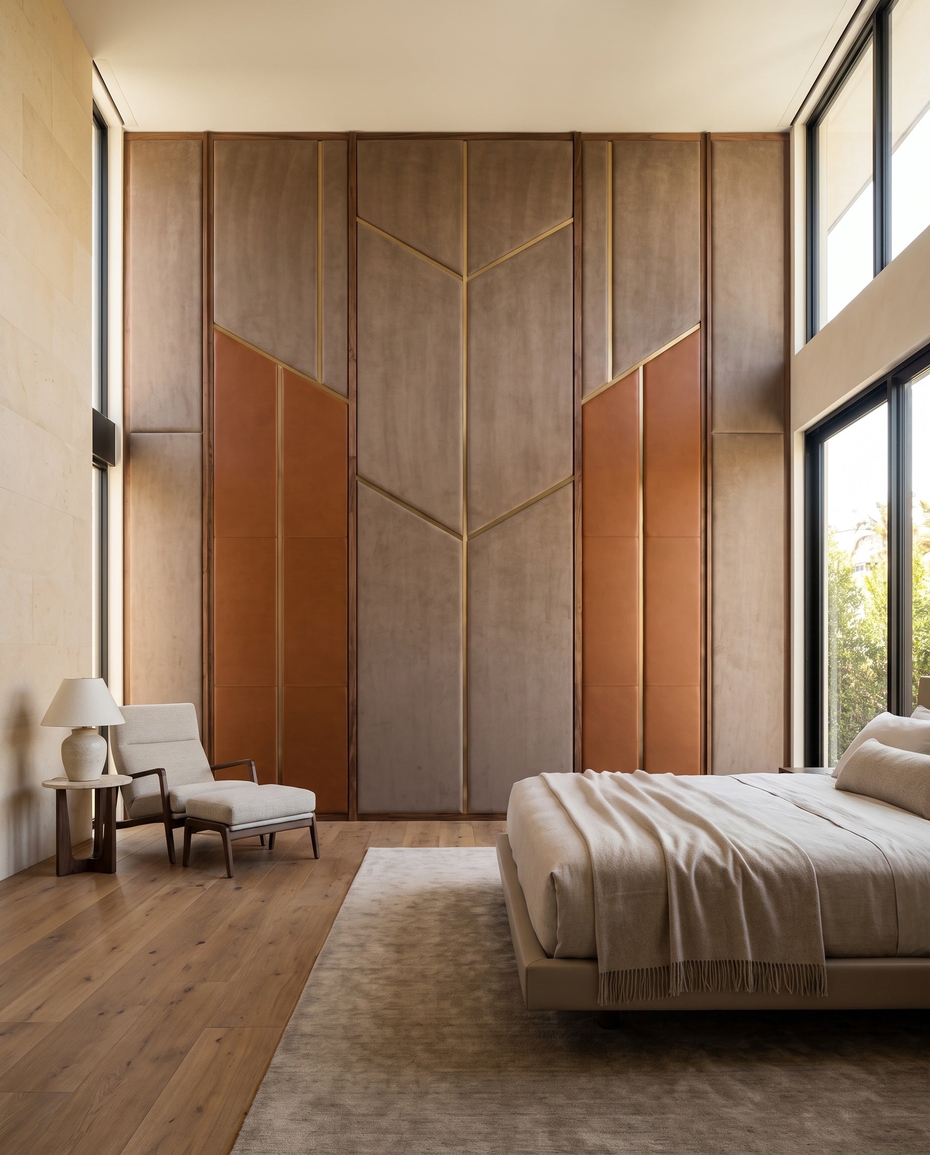 Upholstered Fabric & Leather Panels: proposed design in a contemporary interior