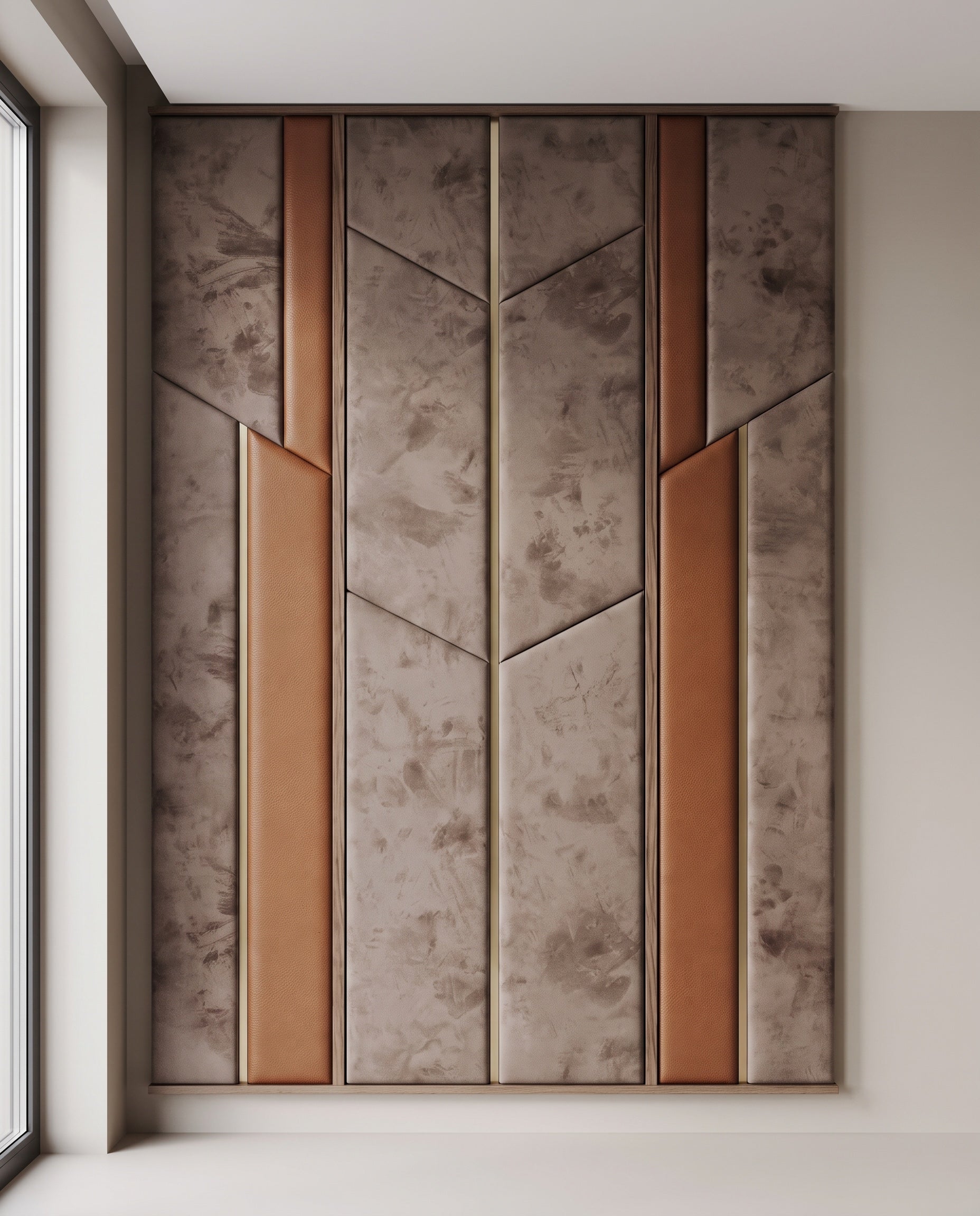 Front elevation showing the complete design and proportions of Upholstered Fabric & Leather Panels
