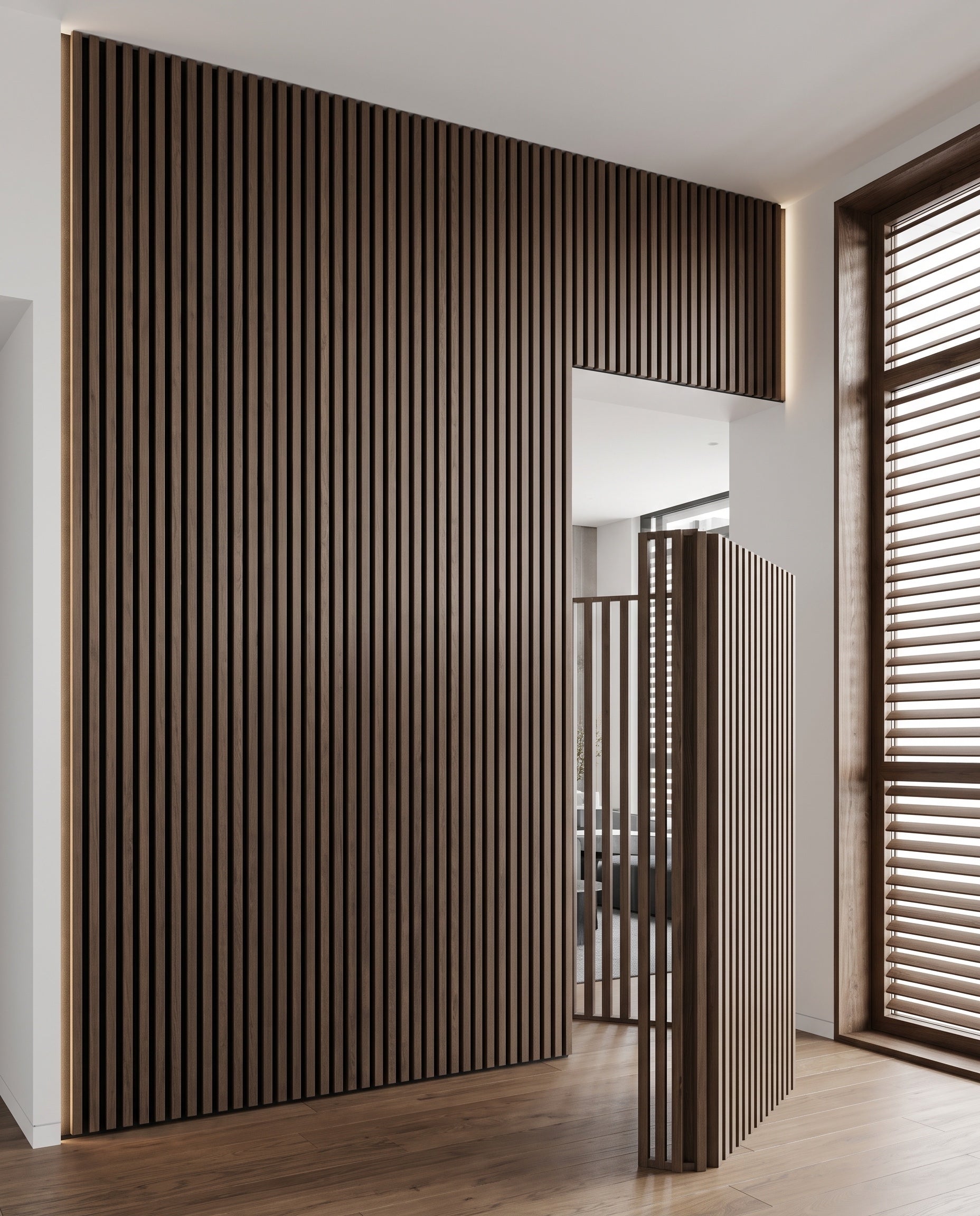 Front elevation showing the complete design and proportions of Acoustic Slat Wall Panels