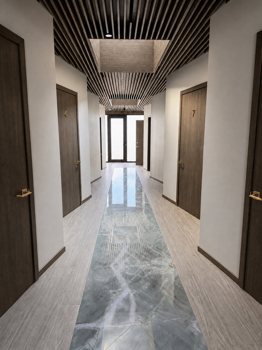 Slat Ceiling, Panels and Lighting for a Clinic