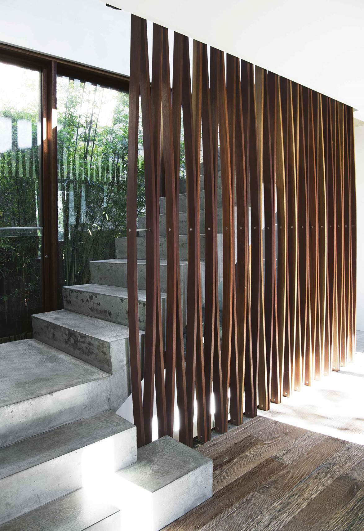 Angled Wood Slat Room Divider