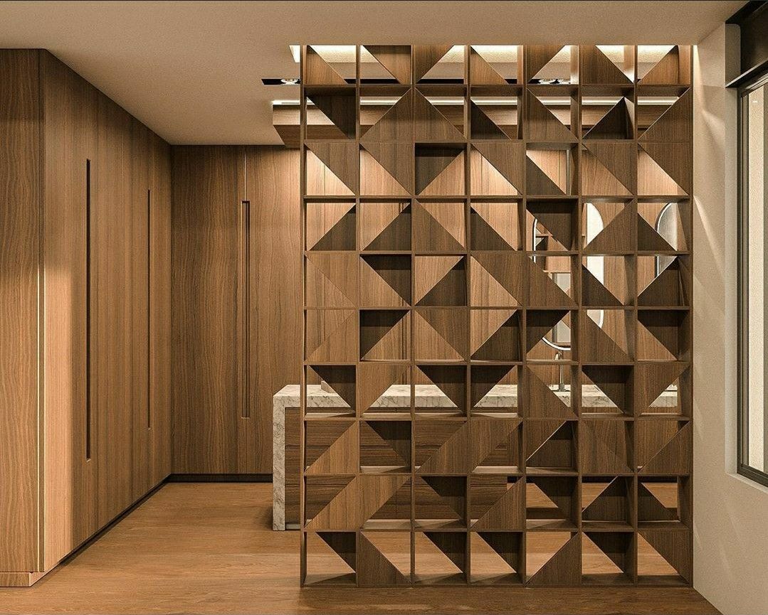 Geometric Wood and Metal Room Divider