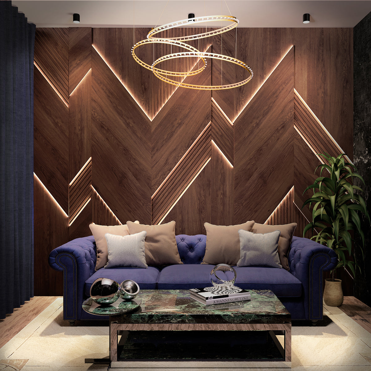 Illuminated Chevron Wood Wall Panels