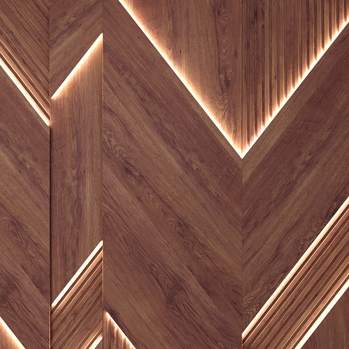 Illuminated Chevron Wood Wall Panels