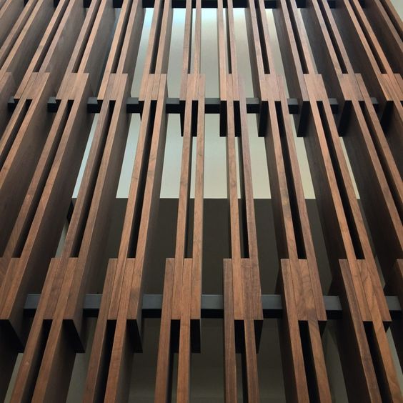 Angled Wood Slat Room Divider