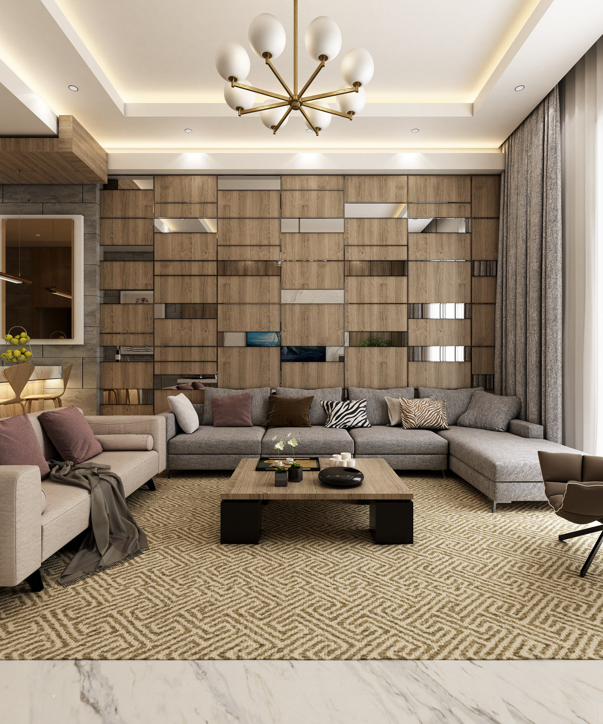 Wood Panels with Mirror Inlay
