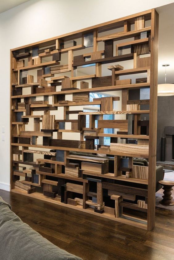 Angled Wood Slat Room Divider
