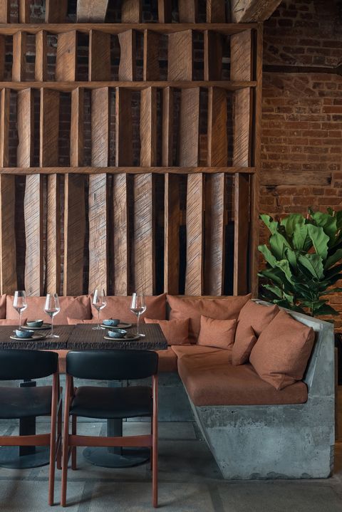 Angled Wood Slat Room Divider