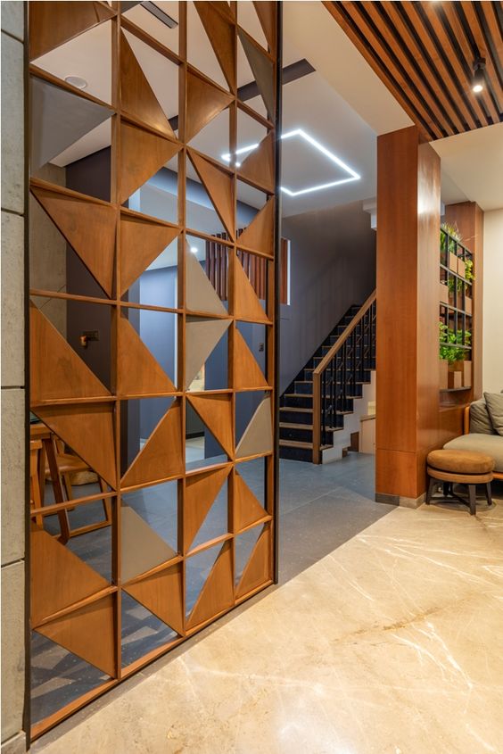 Geometric Wood and Metal Room Divider