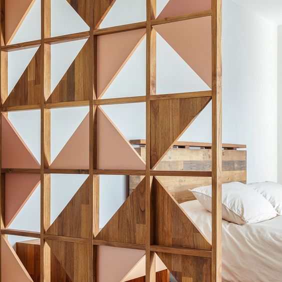Geometric Wood and Metal Room Divider