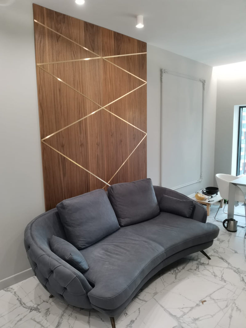 Walnut Wall Panels with Brass Inlay