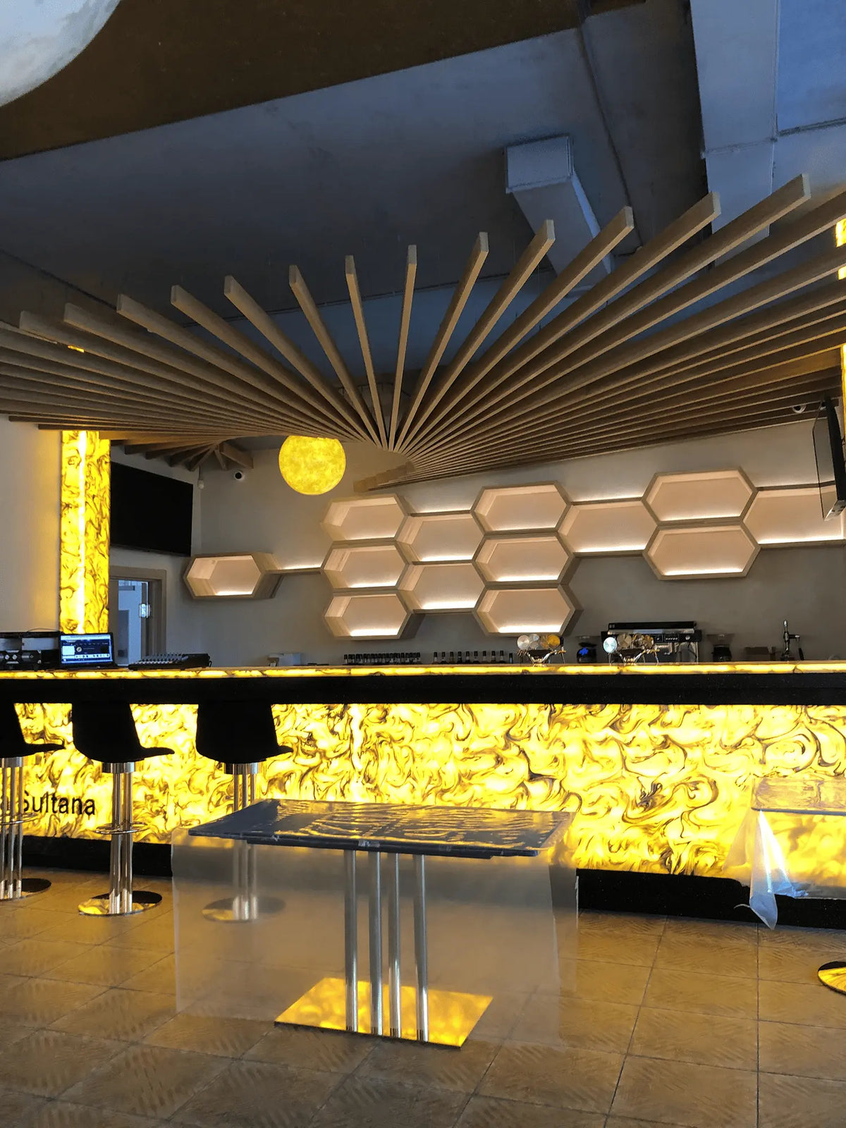 Curved Slat Feature Wall for a Restaurant