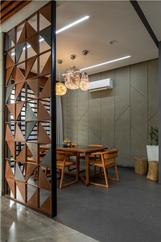 Geometric Wood and Metal Room Divider