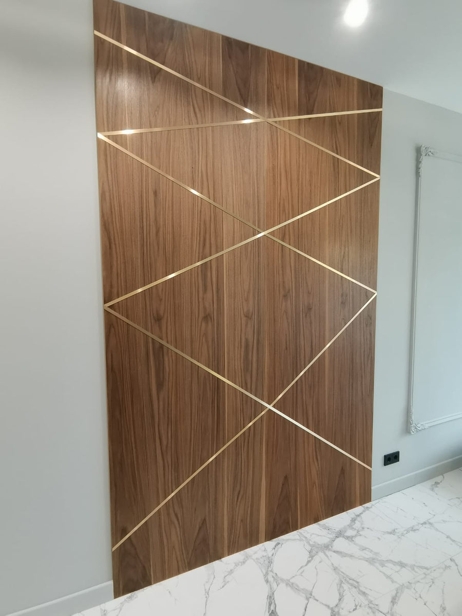 Walnut Wall Panels with Brass Inlay