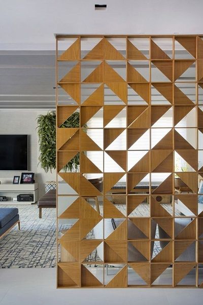 Geometric Wood and Metal Room Divider