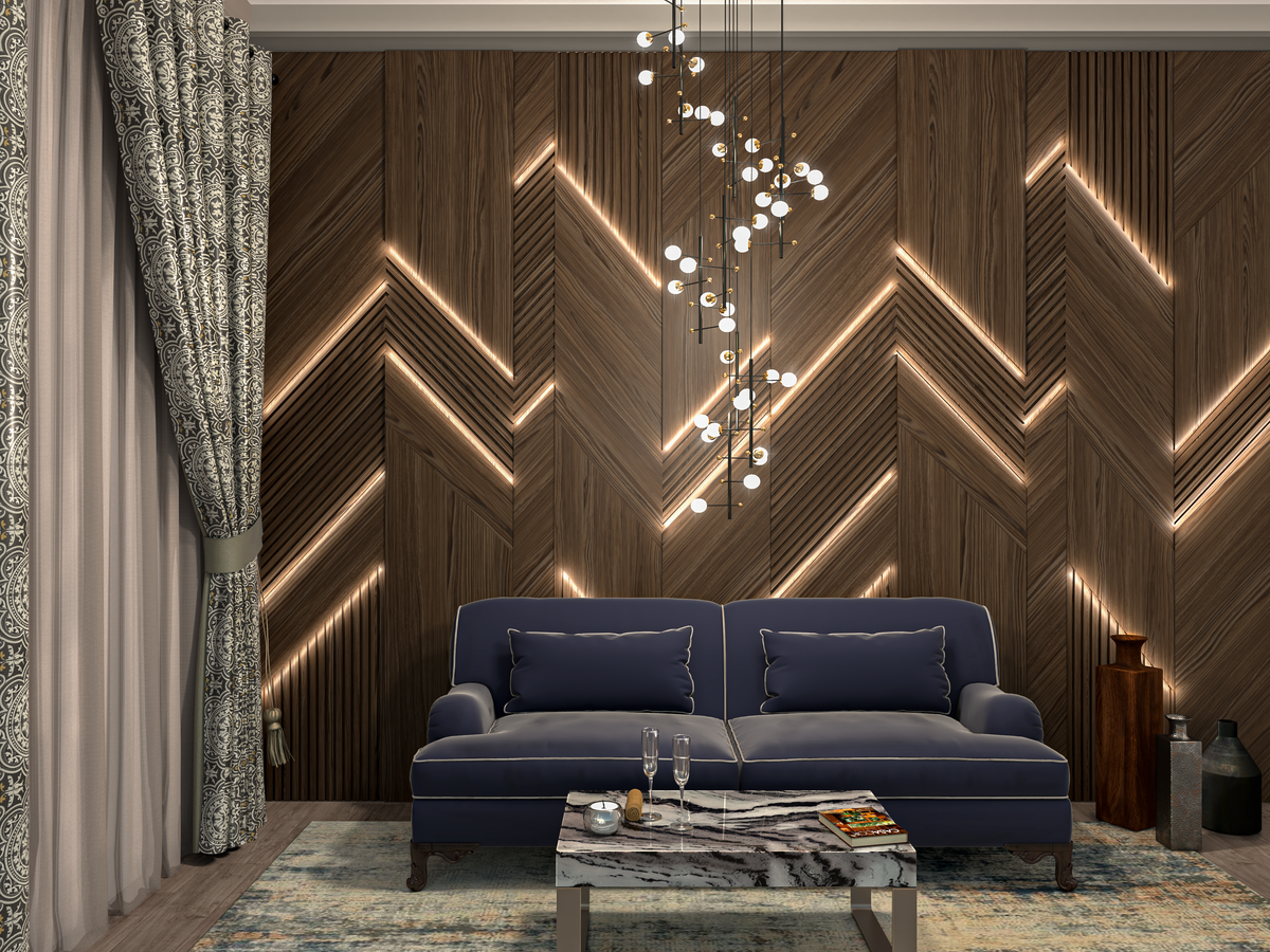 Illuminated Chevron Wood Wall Panels