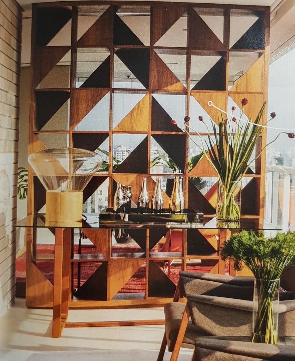 Geometric Wood and Metal Room Divider