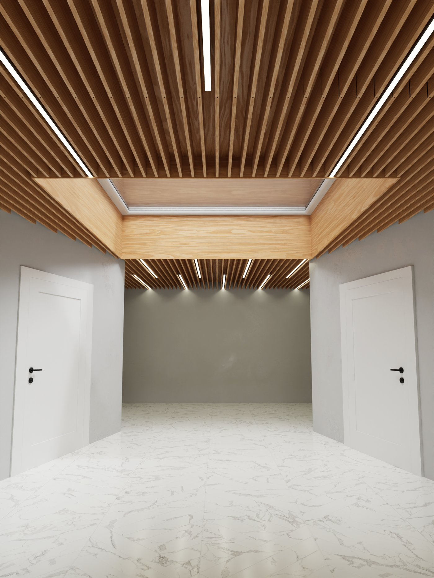 Slat Ceiling, Panels and Lighting for a Clinic