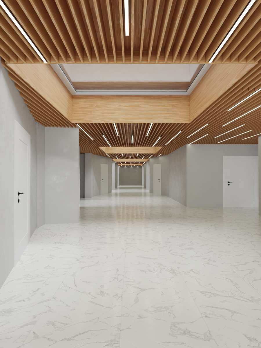 Slat Ceiling, Panels and Lighting for a Clinic
