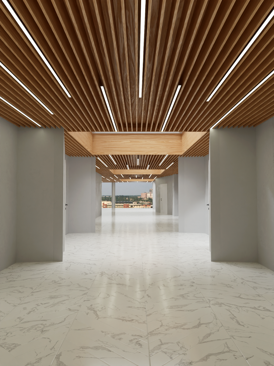 Slat Ceiling, Panels and Lighting for a Clinic
