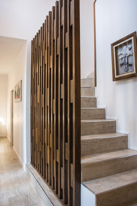 Angled Wood Slat Room Divider