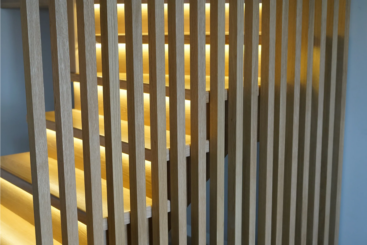 Oak Slat Partition for a Staircase