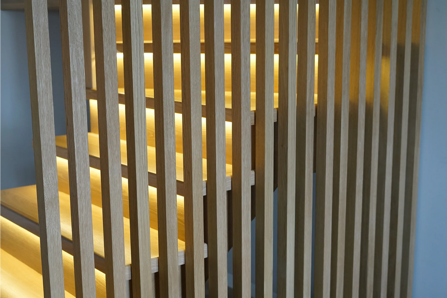 Oak Slat Partition for a Staircase