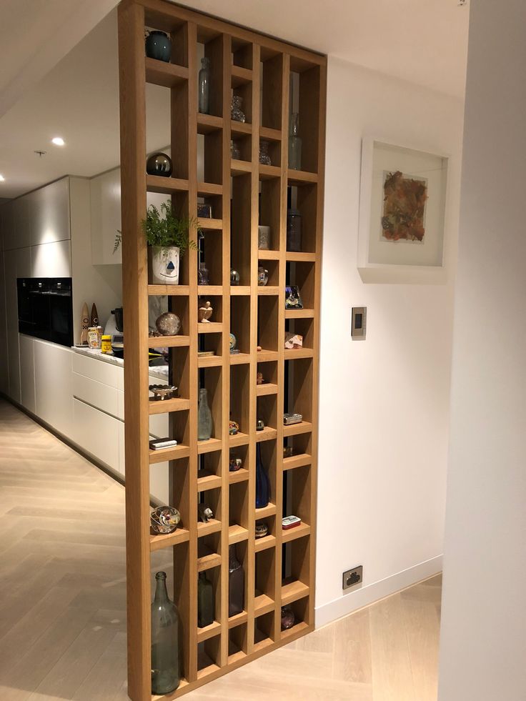 Angled Wood Slat Room Divider