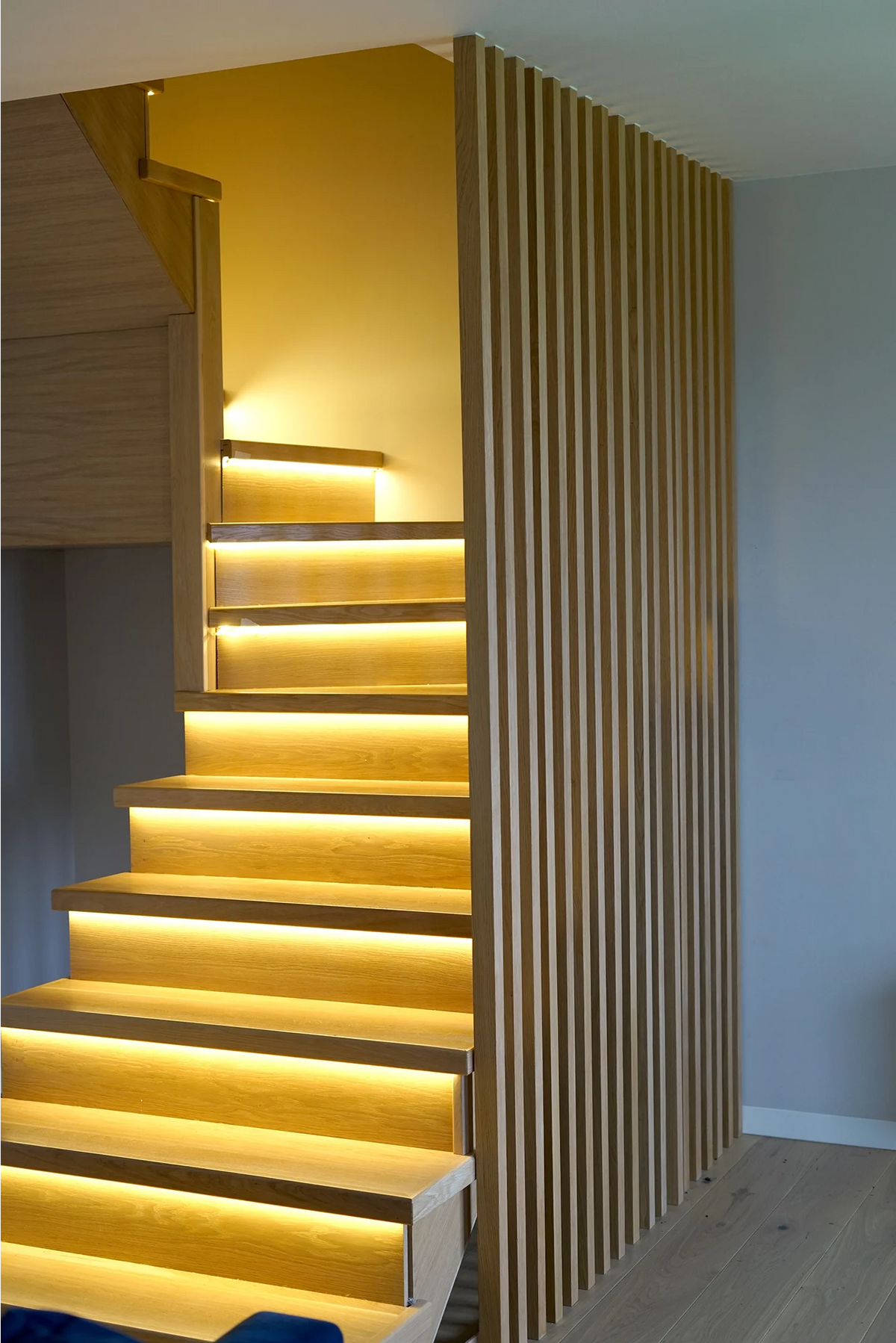 Oak Slat Partition for a Staircase