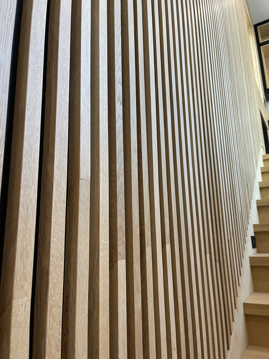 Oak and Walnut Slat Panels for a Home
