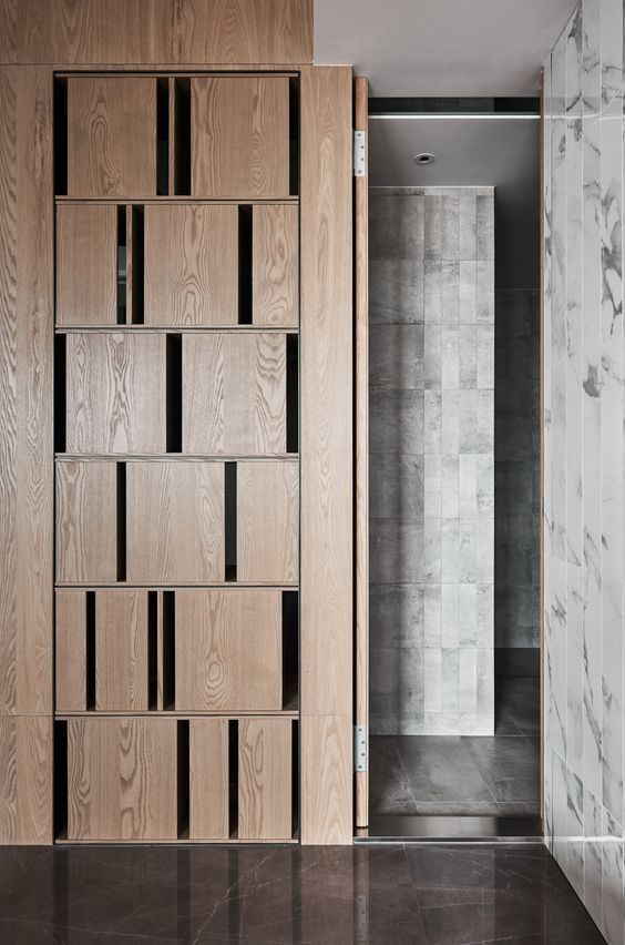 Angled Wood Slat Room Divider